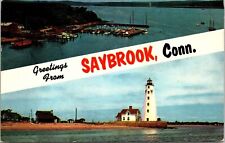 Greetings From Saybrook Connecticut CT Dual View Lighthouse Dock Postcard UNP picture