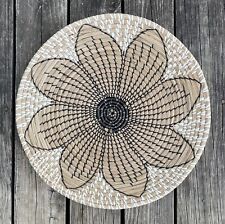 Hand Woven Straw Traditional Vinyl Coil Flower Large Basket Tray 20” picture