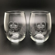 Vtg di Amore Cordial Glasses Lot of 2 Tumblers Etched Heart Crest 70s Nice Gift picture