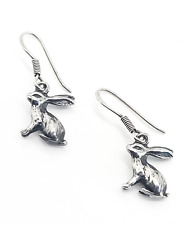 Rabbit sitting bunny detailed figural animal sterling silver drop earrings Hare picture