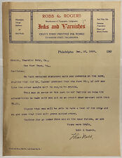 1909 ROBB & ROGERS INKS & VARNISHES TYPED LETTER PHILADELPHIA GRAY'S FERRY PRINT picture
