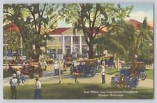 Postcard Bahamas Nassau Post Office & Legislative Chambers Car Vintage Linen Era picture