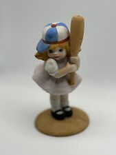 Enesco Girl Base Ball Player Figurine 1987 Bisque Multicolor No Flaws Preowned picture