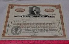 * Vintage - NY CENTRAL RAILROAD - STOCK CERTIFICATE - Shares - 1930's - USED picture