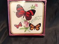 Vintage SHERATON DRINK COASTERS~4 Set~ Butterflies Gold Frame*In Box picture