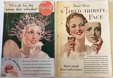 2 Original Vintage 1933& 1935 Coca-Cola Print Ads Young Women &Eveready Battery picture