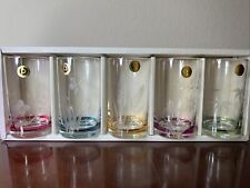 Vintage Otsuka Glass Japanese Etched Drinking Glasses Set/5 Pastel Bases 80-18 picture