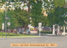 Vintage Linen Postcard Library Building and Park Northumberland Pennsylvania PA picture