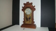 Antique USA Wind Up Pendulum Gong Wood Mantel Clock with Key picture