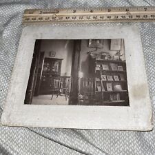 Rare Antique 6.5 x 5.5” Mounted Photo of Home with Bookcase Full of Photographs picture