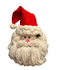 Santa Claus Handmade Yarn Face Head Hanging Retro MCM Christmas Decor Vintage picture