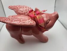 Flying Pig Ceramic Statue Pink Pig Bow  picture