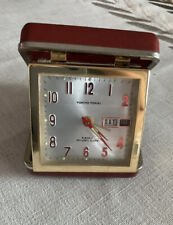 TOKYO TOKEI Traveler 2 Jewels Day & Date Alarm Red Folding Clock Untested picture