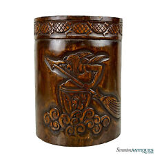 Vintage Balinese Tribal Mahogany Carved Figural Vessel Waste Basket picture