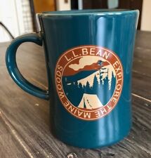 L.L. BEAN CERAMIC COFFEE MUG - RARE- Teal Color- Camping picture