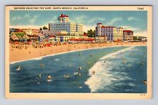 Santa Monica CA-California, Bathers Enjoying The Surf, Antique Vintage Postcard picture