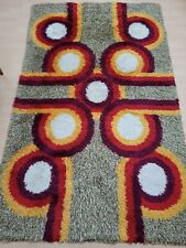 70s high pile wool rug red yellow Pop Art geometric vintage Mid Century Modern picture