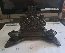 Antique Victorian Cast Iron Double Inkwkell Desk Set picture