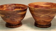 2 Turned Wood Bowls Vintage MCM Mid Century Modern Footed Solid Art Lathe Knot picture