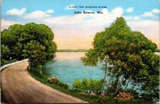 Lake Geneva WI Wisconsin, Along The Winding Shore Vintage Postcard PM 1946 picture