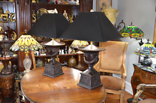 Pair Vintage Maitland Smith Large Bronze Urn Garland Table Lamps No Shades picture