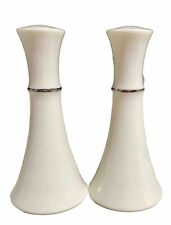 LENOX SALT & PEPPER SHAKERS Set 4.3” X 2.4” Cream Gold Tone Band USA Solid Color picture