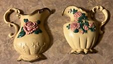 Vintage HOMCO BURWOOD Pitcher Wall Hangings Roses Set Of Two Gold Trim picture