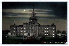 c1910's State Capitol Exterior At Night Lansing Michigan MI Unposted Postcard picture