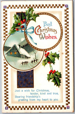 Best Christmas Wishes Embossed German Antique Postcard c1912 picture