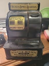 1950's Metal Bank Cash Register Uncle Sam's 3 Coin Black Made in New Jersey picture