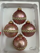 VINTAGE VICTORIA COLLECTION PINK/Lace/gold Glitter CHRISTMAS ORNAMENTS 4 IN BOX picture