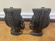 Pair Of African Tribal Rosewood Face Bust Sculpture Bookends picture