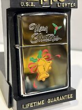 Zippo ~ MERRY CHRISTMAS ~ Jingle Bells Holly ~ Unfired Cigarette Lighter ~ 1990s picture