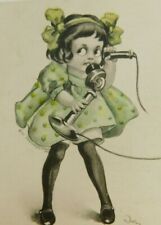 Hello Dearie Little Cartoon Girl Telephone Divided Back Vintage Postcard picture