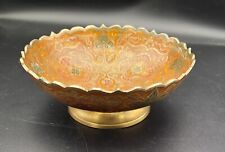 Vintage Brass Enamel Decorative Pedestal Bowl Colorful Decor 6