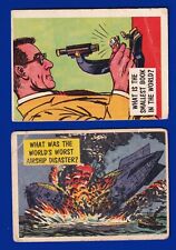 2 CARD LOT 1961 TOPPS ISOLATION BOOTH #74 SMALLEST BOOK #43 AIRSHIP DISASTER picture
