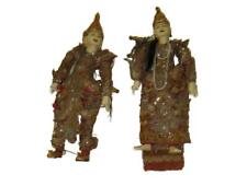 Fabulous Antique Pair Indonesian Thai Burmese Handmade Wood Marionettes Puppets. picture