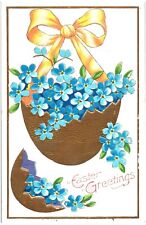 EASTER GREETINGS.EGG & FLOWERS.VTG GOLD ACCENT EMBOSSED POSTCARD*B28 picture