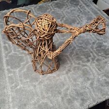 VINTAGE WOODEN TWISTED TWIGS TRUMPETING ANGEL PRIMITIVE STANDING DECOR HANDMADE picture