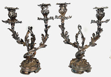 Pair of Louis XV Style Two Light Candelabra French Spelter Signed Spreckels OAK picture