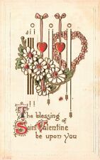 Vintage Postcard The Blessing Saint Valentines Be Upon You Heart Flowers picture