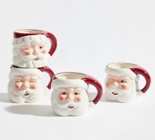 4 NEW Pottery Barn SANTA FIGURAL MUGS Coffee Cocoa Earthenware Christmas Holiday picture