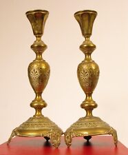 FABULOUS ANTIQUE PAIR OF BRASS CANDLE STICK HOLDERS FANCY ORNATE NORBLIN & CO  picture