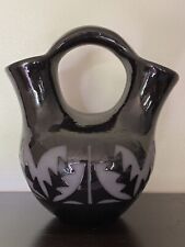 Authentic Native American Blackware Pottery Wedding Vase R Diane Martinez picture