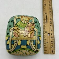 Vtg Handmade Trinket Box Container Wooden Hand Painted Little Girl Youth 2.5”X3” picture
