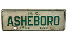 1978 Asheboro North Carolina #6422 NC City Tag Green on White Garage Decor picture