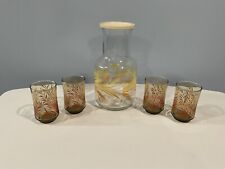 Libbey Wheat Harvest/Amber Juice Glasses 6oz. MCM Set Of 4 Plus Carafe picture