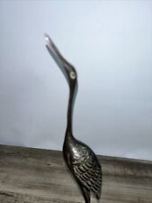 Vintage Solid Brass Crane Egret Heron Bird Figurine MCM 12” Tall Sculpture  picture