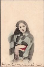 Vintage c1900s Japanese Postcard Woman in Kimono / Hand-Colored / NZ Cancel picture