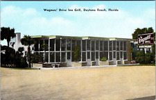 Daytona Beach FL Empty Parking Lot @ Wagner's Grill @ Atlantic Ave~1953 Postcard picture
